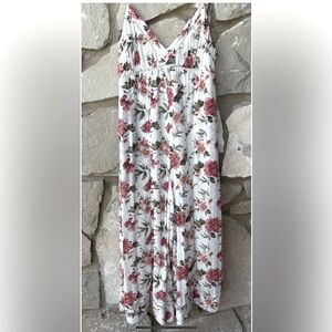 American Eagle Jumpsuit Size 0 XS Ivory Floral V-Neck‎ Wide Leg Spaghetti Straps